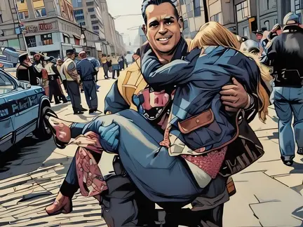 Photograph of a first responder carrying a victim from the Boston Marathon with a scarf tied around her leg (with no windlass this is not a tourniquet)