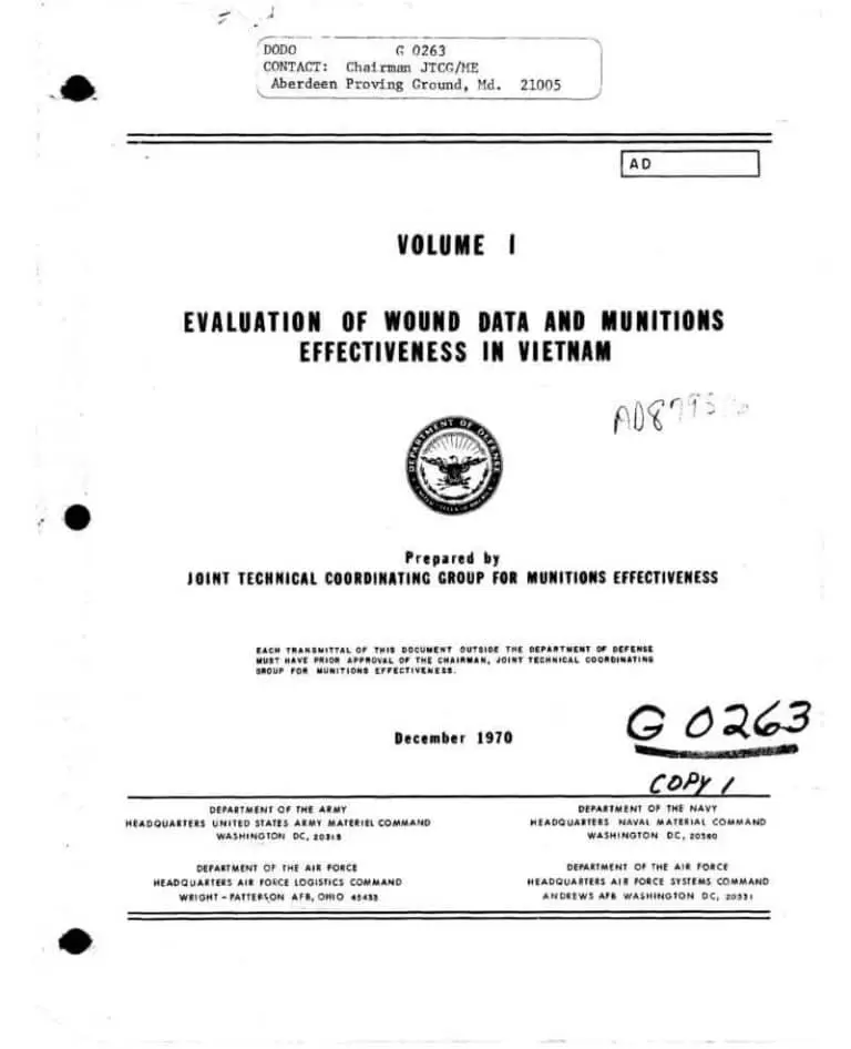 Title page from the 1970 Evaluation of Wound Data and Munitions Effectiveness in Vietnam report. This data eventually lead to TCCC guidelines
