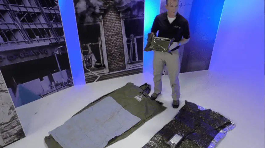 Mike Shertz, MD/18D demonstrates the differences between the HPMK and Blizard Bag for hypothermia management