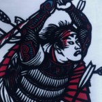 Close-up of Samurai printing on t-shirt