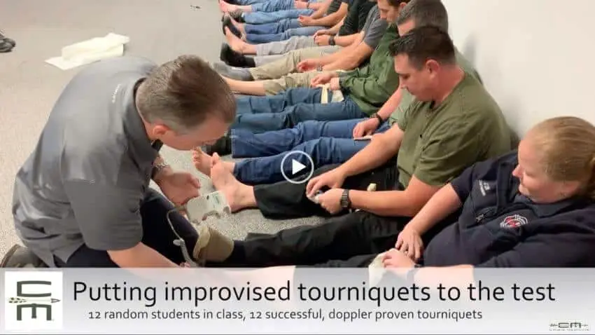 a conga line of 12 students all place improvised tourniquets on themselves, and all 12 are successful as proven by doppler ultrasound