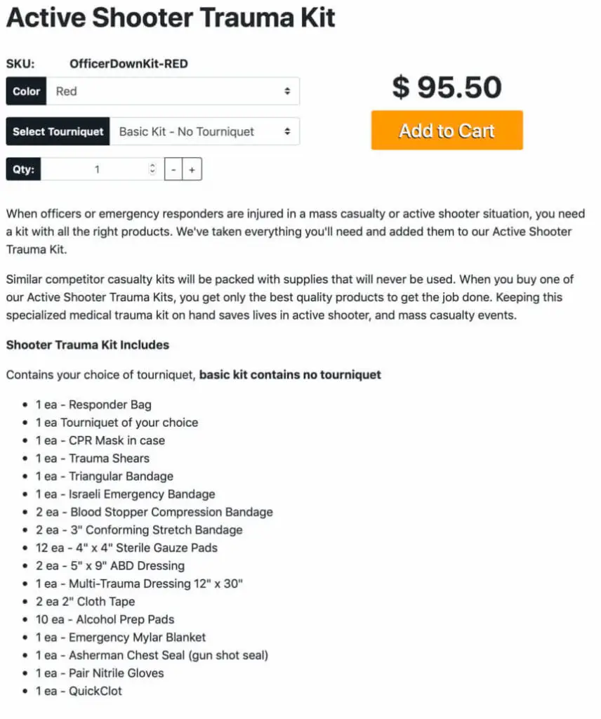 The Packing List from the inadequate an active shooter trauma kit