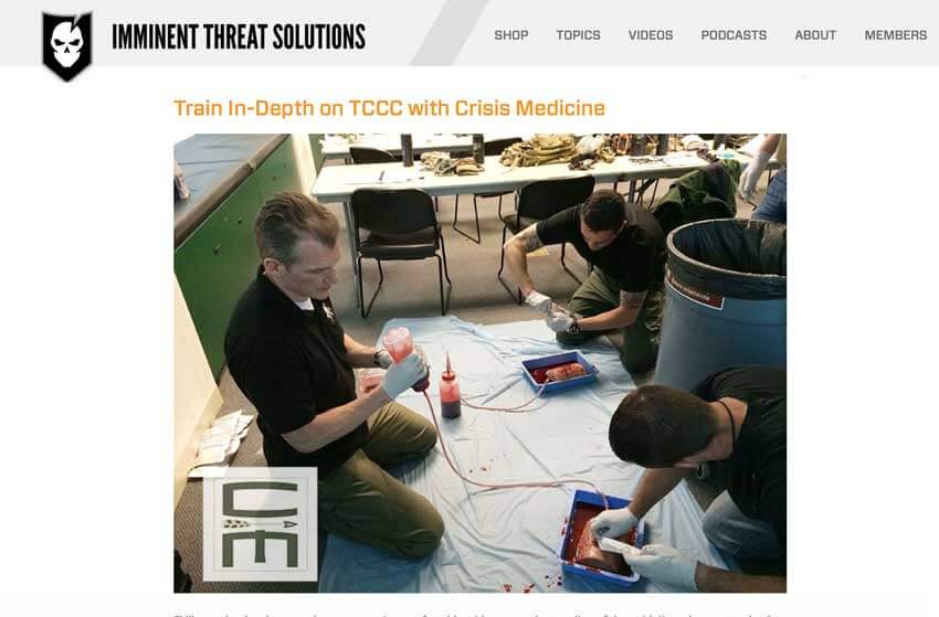 Immidnent Threat Solutions website article highlighting Crisis Medicine's training