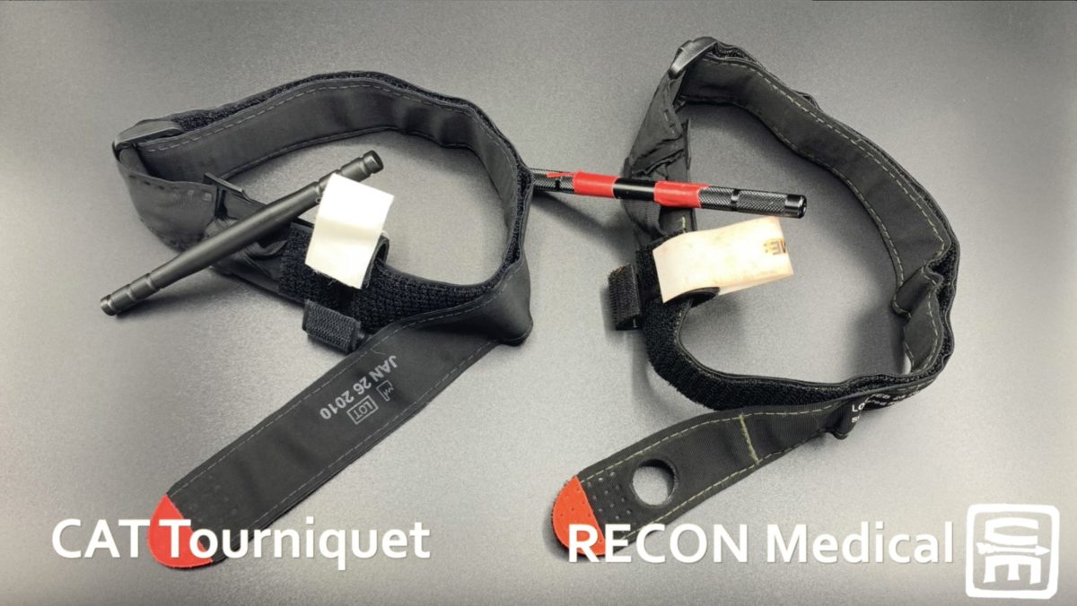 A slide showing the differences between the CAT and Recon tourniquets