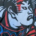 A close up of the face on our CM Samurai on our new, limited edition poncho liners