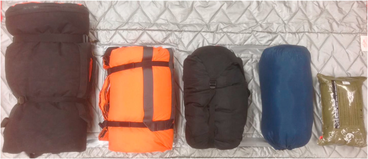 Co-TCCC guideline update hypothermia management showing a sleeping bag, HPMK, and other options