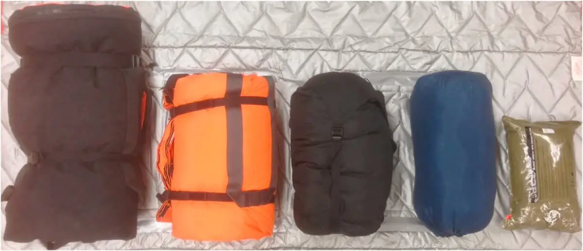 Co-TCCC guideline update hypothermia management showing a sleeping bag, HPMK, and other options
