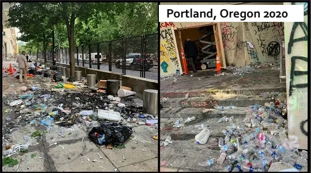damage to downtown Portland, OR following "peaceful protests"