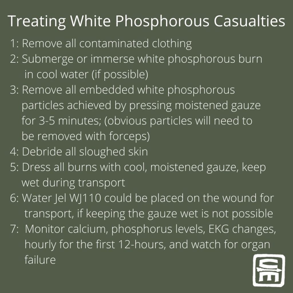 An infographic laying out a proposed treatment plan White Phosphorous Casualties