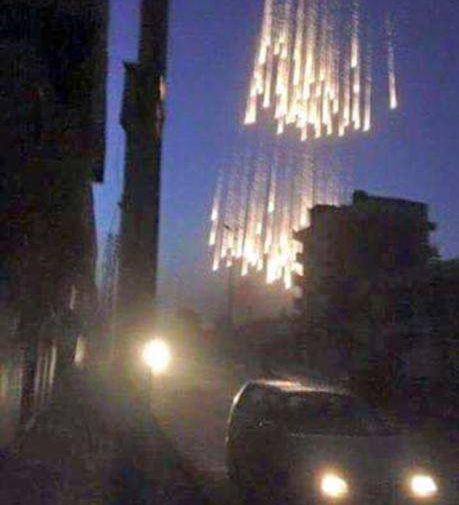 White Phosphorous exploding Over Raqqa, 2017