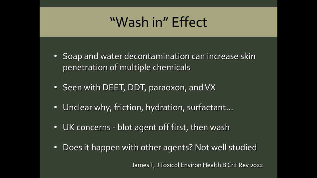 A Crisis Medicine slide from the CBRN course explaining the medical literature on the "wash in" effect