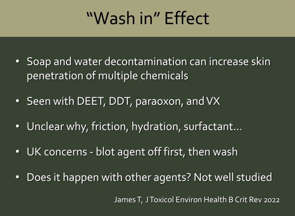 A Crisis Medicine slide from the CBRN course explaining the medical literature on the "wash in" effect