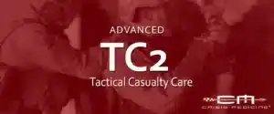 Advanced Tactical Casualty Care, using TECC and TCCC guidelines to train students to care for casualties in high risk environments: a photo of a SWAT officer with a partially amputated hand being led to medical care