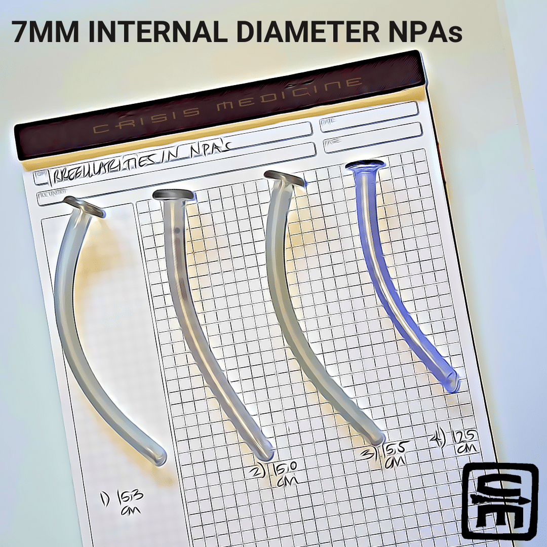 4 different 7-mm internal diameter NPAs showing vagaries in manufacturing lengths