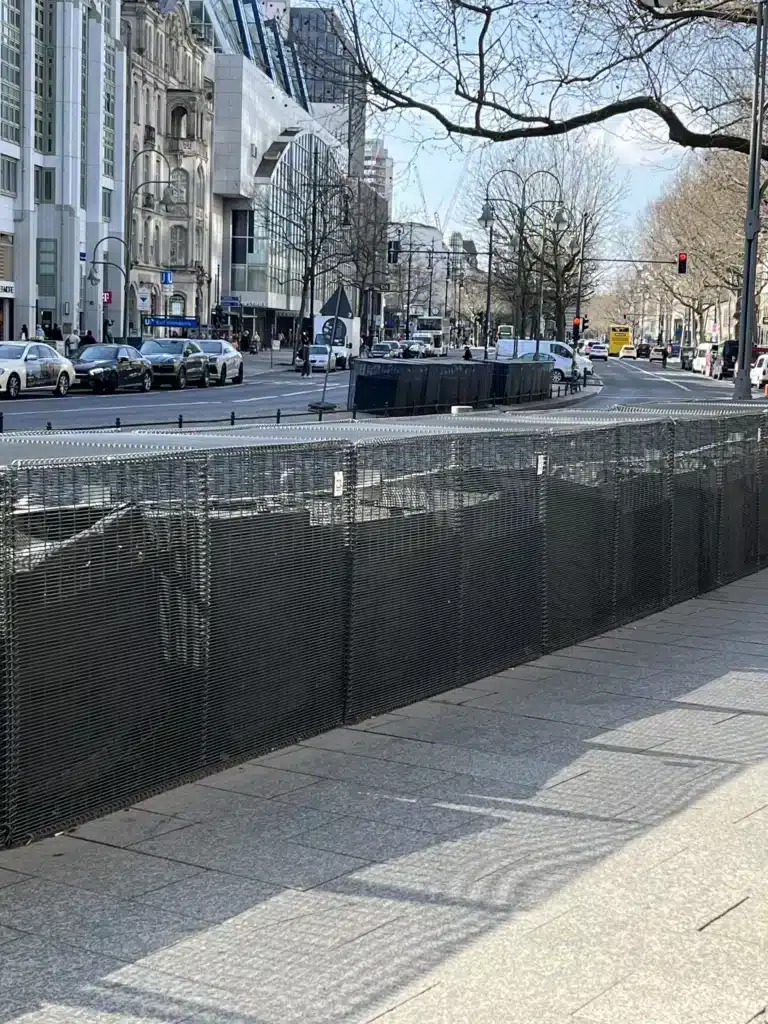 Berlin Pedestrian Barricades At Gedächtniskirch installed after a motorist intentionally plowed into Christmas markets, killing pedestrians