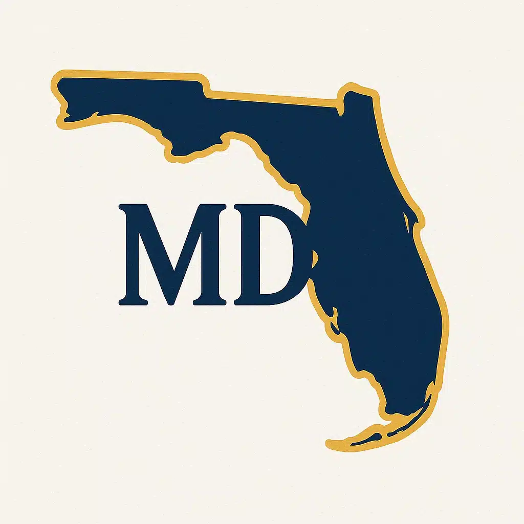 An outline of the state of Florida with MD listed, for Dr Andrew Dvoryansky