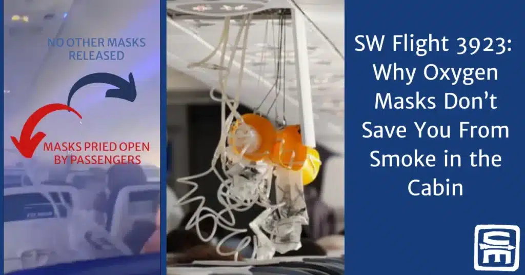 A photo showing the aftermath of passengers forcibly prying down O2 masks on a flight due to smoke. They didn't understand it would not help them