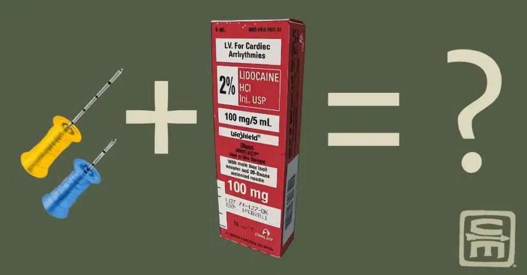 Crisis Medicine math showing two IO needles plus lidocaine equals question mark