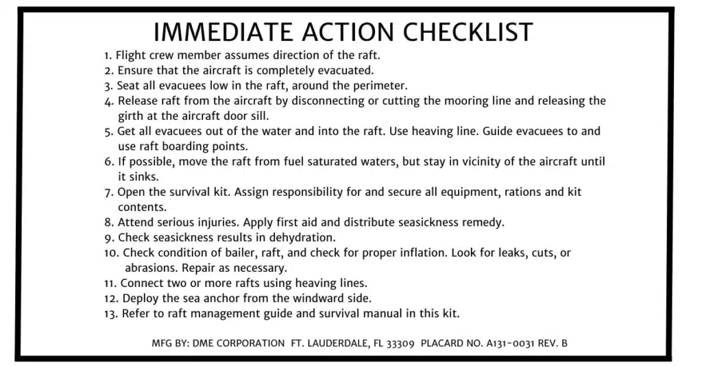 Airline Survival Kit immediate action checklist