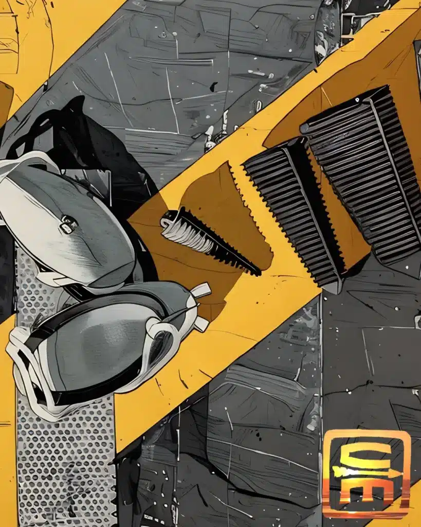 Airline Survival Kit life raft repair supplies on a life raft background of striking black and yellow