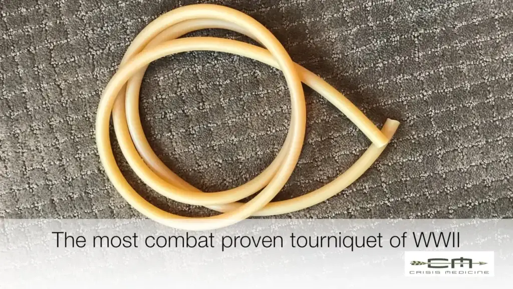 The cation "WW2 combat proven tqt" with an image of a coil of 6-feet of surgical tubing
