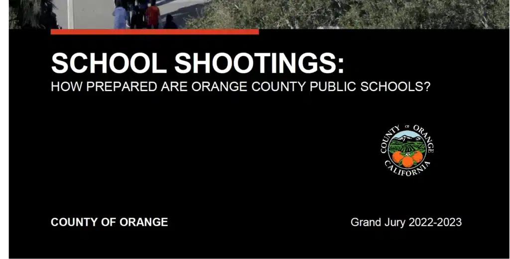 The cover from the Orange County Grand Jury investigation into School Shooting Preparations 2022-23