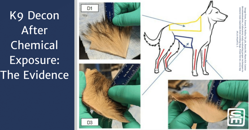 A heading slide showing a reference from an article by France et al showing Decon areas on a K9 and fur samples